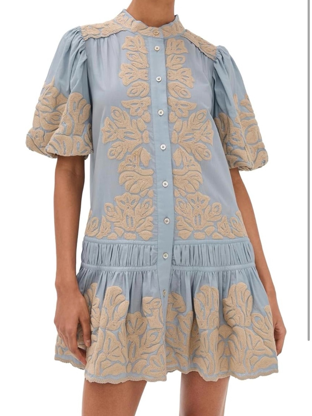 Sea Alexandra Embroidered Bubble Sleeve Tunic Dress